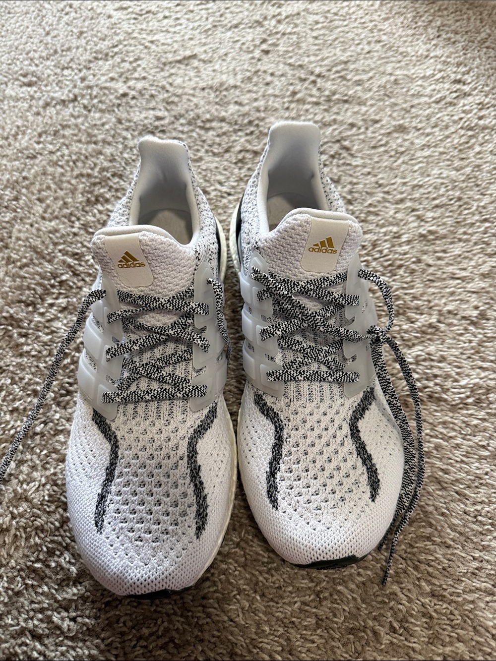Adidas White Knit Running Sneakers with Black Accents